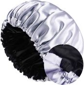 RRP £120 Set of 10 x YANIBEST Satin Bonnet Double Layer Sleep Cap Adjustable Silk Bonnet