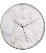 Lascelle Contemporary Brushed Chrome Metal Cased Wall Clock Marble Effect Dial 31cm Clock