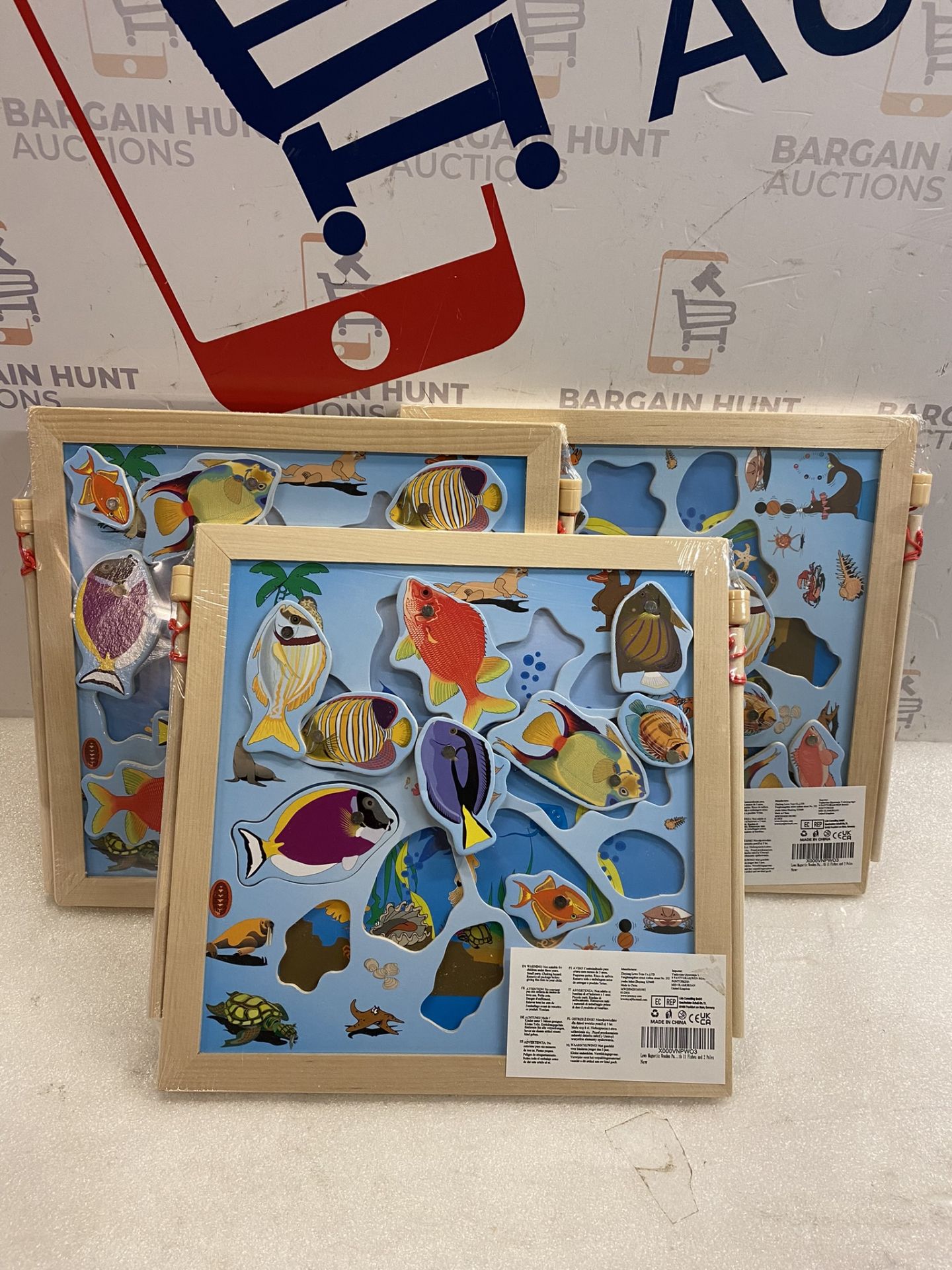 RRP £33 Set of 3 x Lewo Magnetic Wooden Puzzle Fishing Game Playset with 11 Fishes and 2 Poles - Image 2 of 2