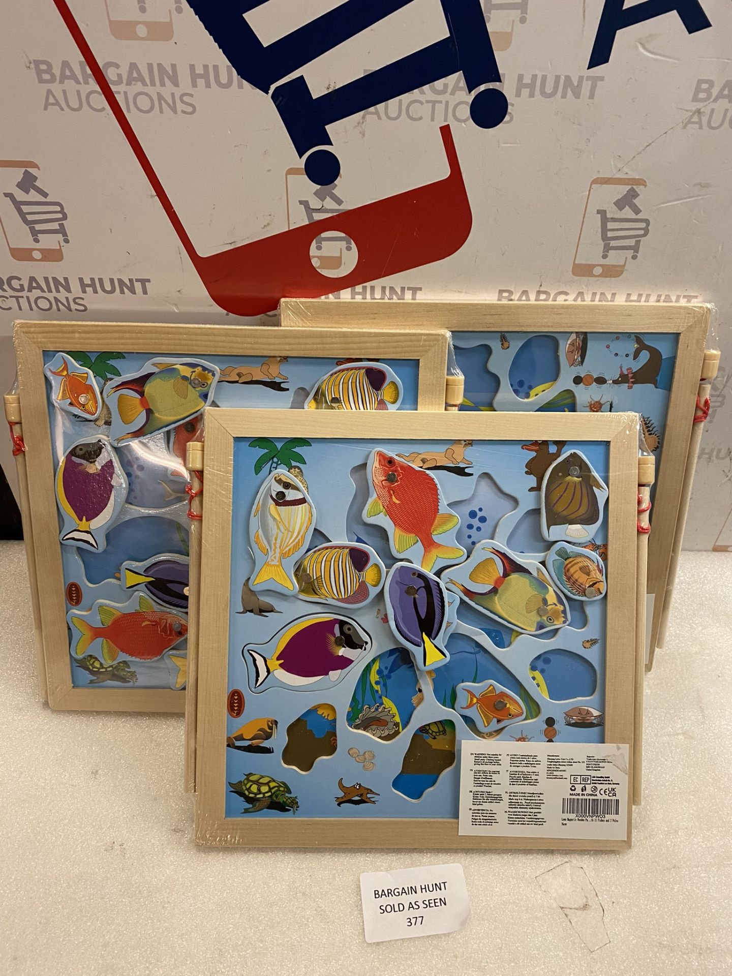 RRP £33 Set of 3 x Lewo Magnetic Wooden Puzzle Fishing Game Playset with 11 Fishes and 2 Poles - Image 2 of 2