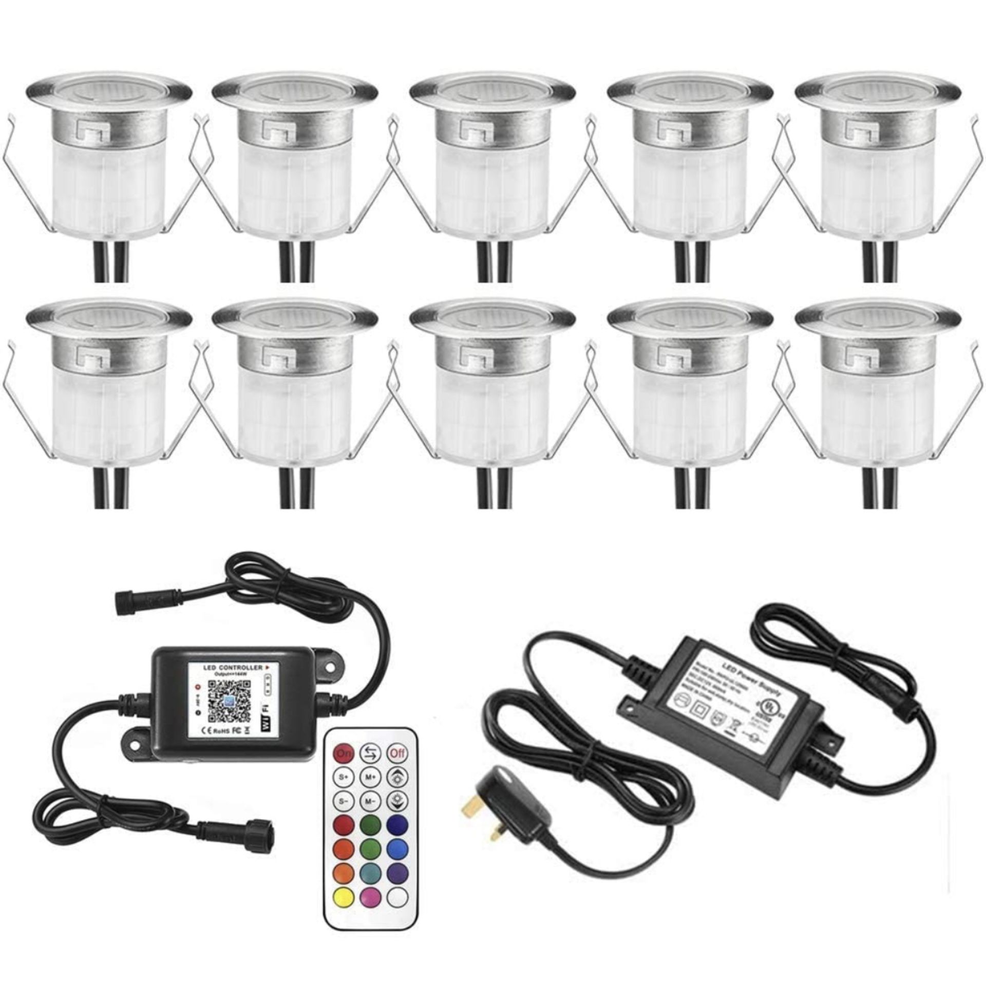 RRP £59.99 Indarun RGB LED Decking Lights 0.5W Waterproof IP67 + WiFi Controller, 10-Pack