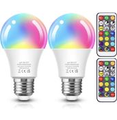 JandCase e27 Colour Changing Light Bulb 10w Remote Control Light Bulbs, 2-Pack