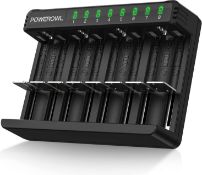 RRP £32 Set of 2 x POWEROWL 8 Bay AA AAA C D Battery Charger, USB High-Speed Charging, Independent