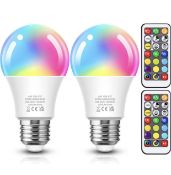 JandCase e27 Colour Changing Light Bulb 10w Remote Control Light Bulbs, 2-Pack