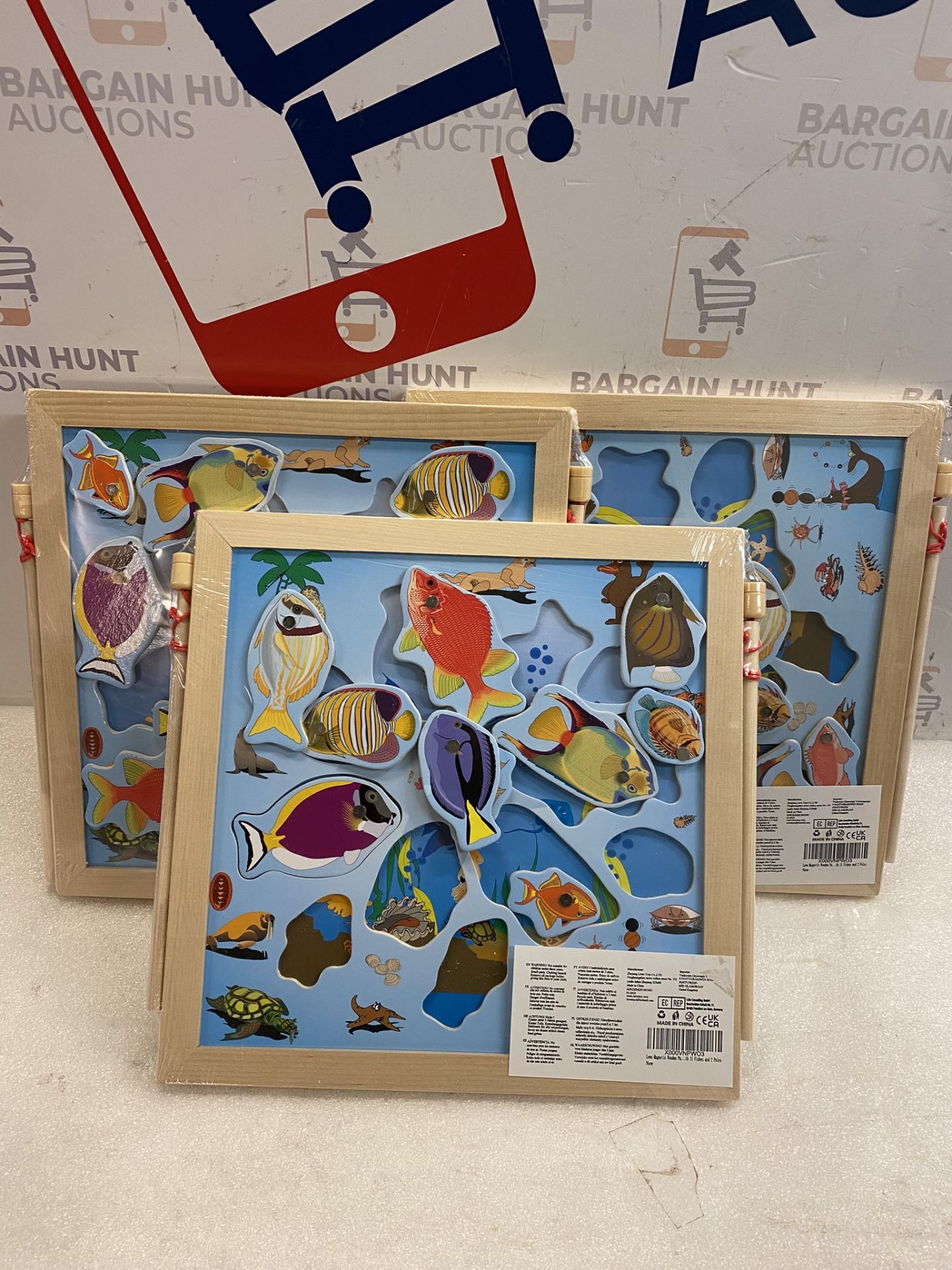 RRP £33 Set of 3 x Lewo Magnetic Wooden Puzzle Fishing Game Playset with 11 Fishes and 2 Poles - Image 2 of 2