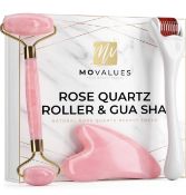 RRP £39.99 Rose Quartz Face Roller Derma Roller Gua Sha Massage Tool 3-In-1 Facial Set Massager