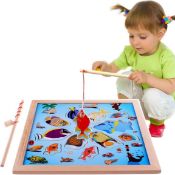 RRP £33 Set of 3 x Lewo Magnetic Wooden Puzzle Fishing Game Playset with 11 Fishes and 2 Poles
