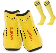 RRP £32 Set of 4 x Sports Football Shin Pads with Socks Football Protective Gear, Yellow