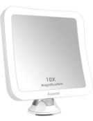 Auxmir Magnifying Mirror 10X Makeup Mirror with LED Light Battery Operated Suction Base Swivel