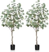 RRP £65.99 SOGUYI 2-Pack 4ft Artificial Eucalyptus Tree, Fake Eucalyptus Tree with Green Silver