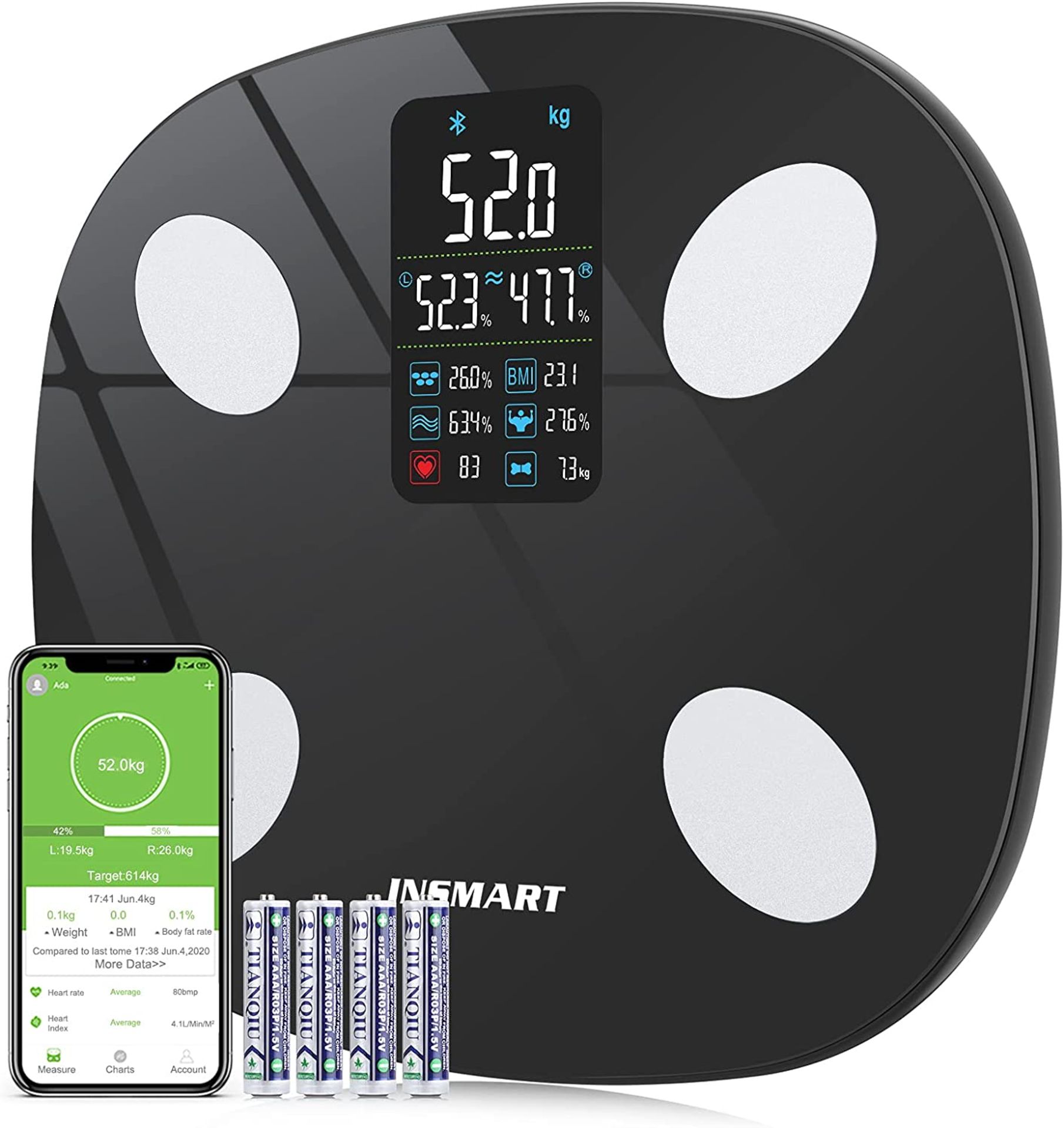 RRP £26.99 INSMART Body Weight Scale Smart Bluetooth Digital Scale, Heart Rate & Body Balance