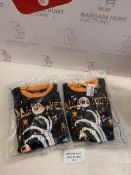RRP £18 Set of 2 x Kids Skeleton Pyjamas Glow in the Dark 100% Cotton Sleepwear Spooky Pjs, 2-3 Y