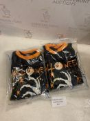 RRP £18 Set of 2 x Kids Skeleton Pyjamas Glow in the Dark 100% Cotton Sleepwear Spooky Pjs, 4-5 Y