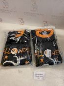 RRP £18 Set of 2 x Kids Skeleton Pyjamas Glow in the Dark 100% Cotton Sleepwear Spooky Pjs, 6-7 Y
