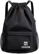 JSNOM Drawstring Gym Bags Waterproof : Large Sports Travel Yoga School Rucksack Backpack with Zip