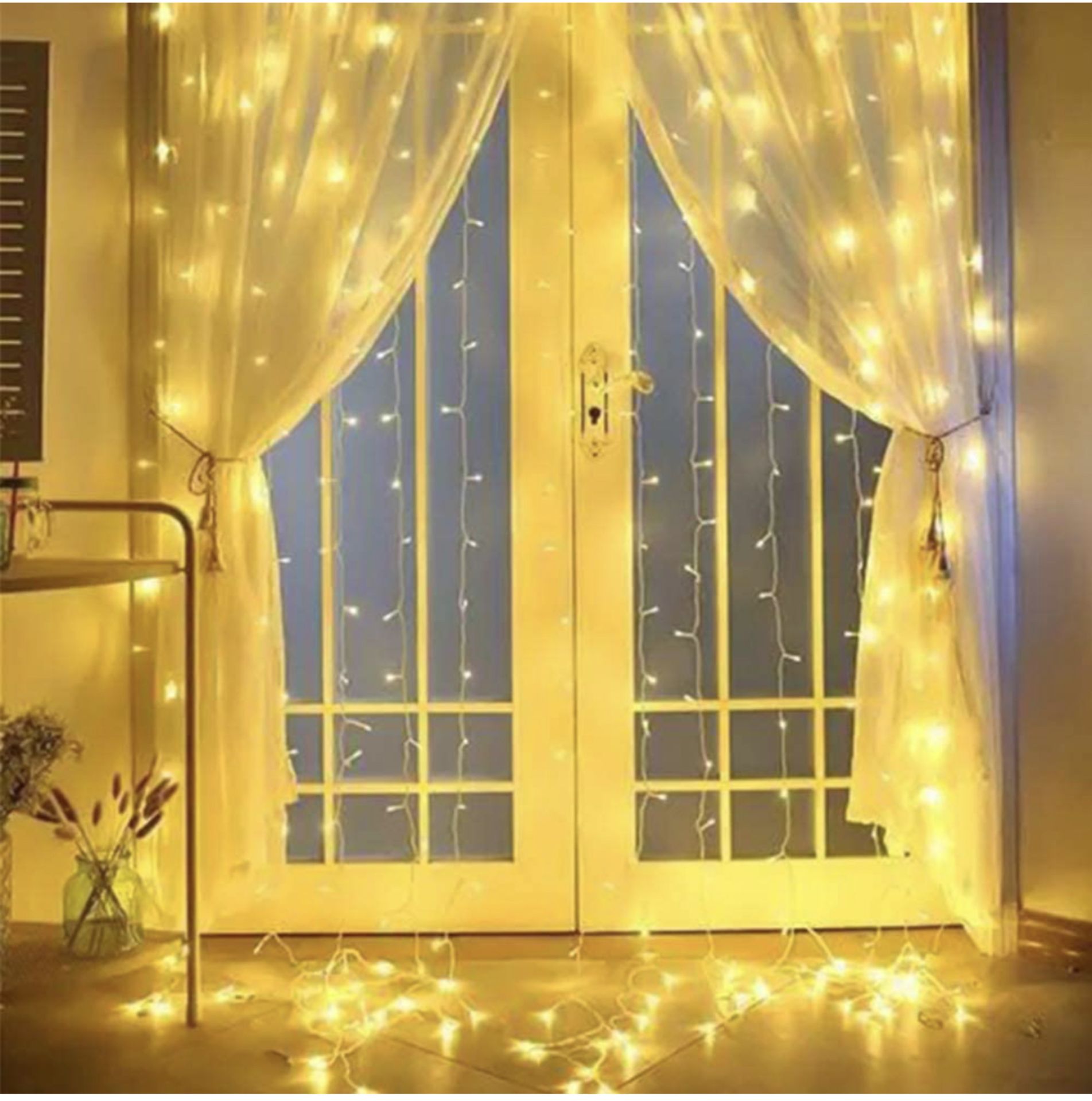 LED Curtain Lights Plug In 3mx3m Mains Powered Fairy Lights with Timer Function Remote Control