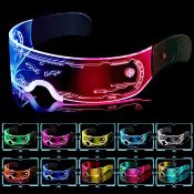 RRP £33 Set of 3 x Cyberpunk LED Visor Glasses - Luminous Futuristic Flashing Glasses