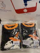 RRP £18 Set of 2 x Kids Skeleton Pyjamas Glow in the Dark 100% Cotton Sleepwear Spooky Pjs, 5-6 Y