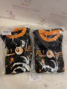 RRP £18 Set of 2 x Kids Skeleton Pyjamas Glow in the Dark 100% Cotton Sleepwear Spooky Pjs, 4-5 Y