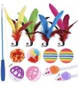 RRP £50 Set of 5 x 13-Pieces Cat Feather Toys Interactive Cat Toys Speedy Panther Cat Teasers