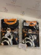 RRP £18 Set of 2 x Kids Skeleton Pyjamas Glow in the Dark 100% Cotton Sleepwear Spooky Pjs, 3-4 Y