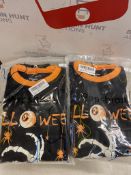 RRP £18 Set of 2 x Kids Skeleton Pyjamas Glow in the Dark 100% Cotton Sleepwear Spooky Pjs, 5-6 Y