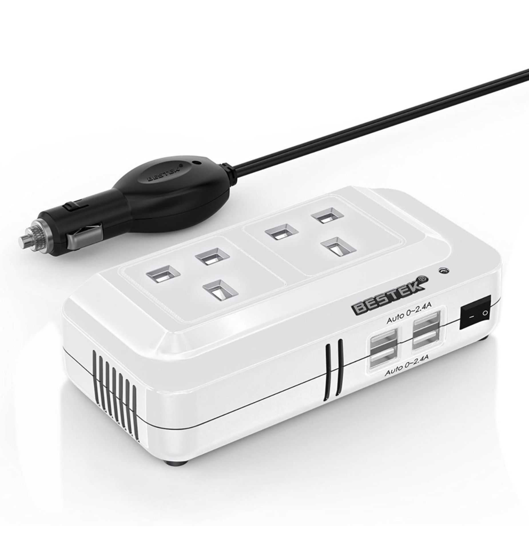 RRP £39.99 Bestek 200W Power Inverter DC 12V to AC 230V 240V Dual Socket Car Voltage Converter 4 USB