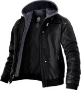 RRP £45.99 Wantdo Men's Causal Faux Leather Jacket with Removable Hood Motorcycle Bomber Jacket, M