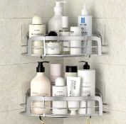 RRP £40 Set of 2 x 2-Pieces Steugo Shower Corner Shelf Self Adhesive Wall Mounted Shelf