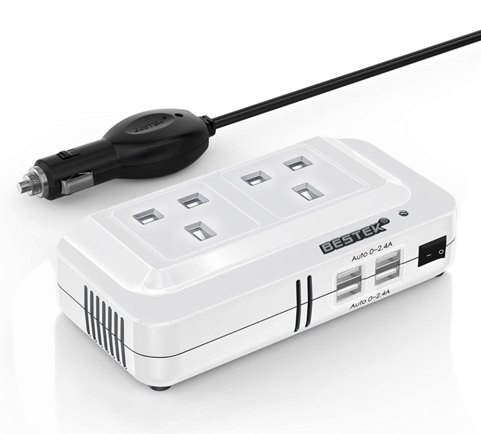 RRP £39.99 Bestek 200W Power Inverter DC 12V to AC 230V 240V Dual Socket Car Voltage Converter 4 USB