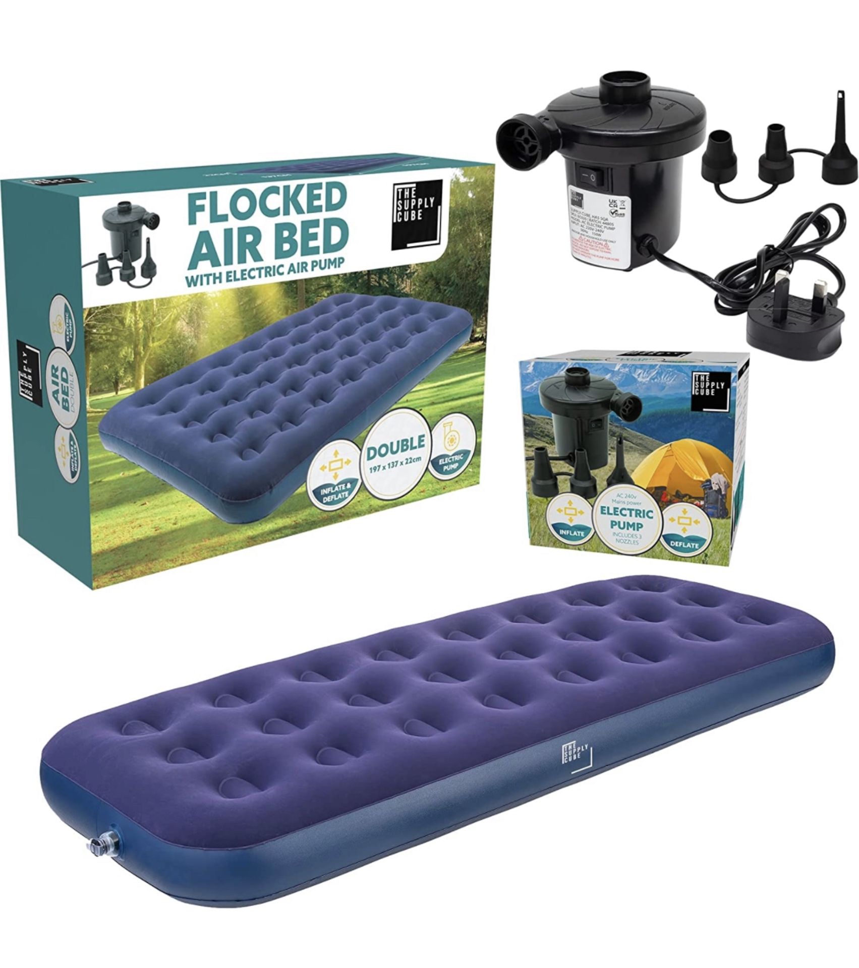 RRP £23.99 The Supply Cube Blow Up Bed with AC Pump Inflatable Airbed portable Mattress, Single