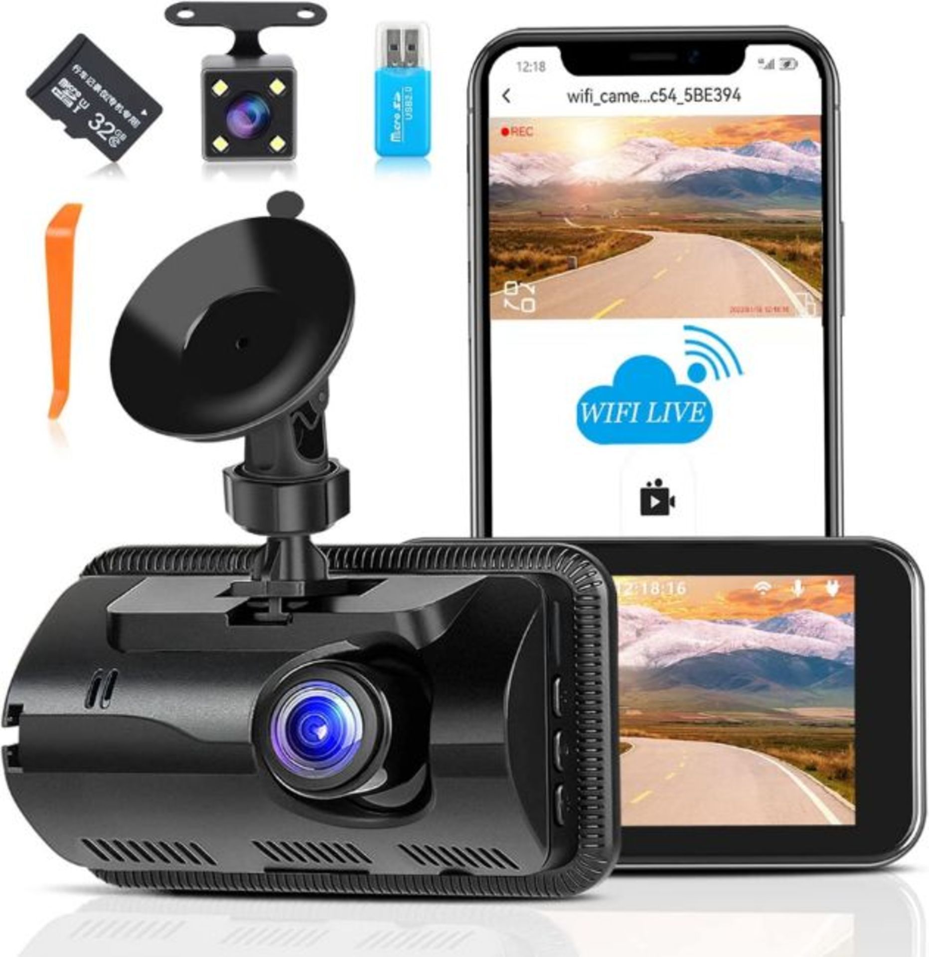 RRP £55.99 LINGTHIN Dash Cam Front and Rear WiFi&APP Control Dash Cam with 32G SD Card