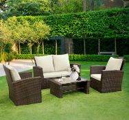 RRP £499 VEGGº GARDENEO Brown Rattan Garden Furniture Sofa Set Brown Sofa Wicker Weave 4 Seater