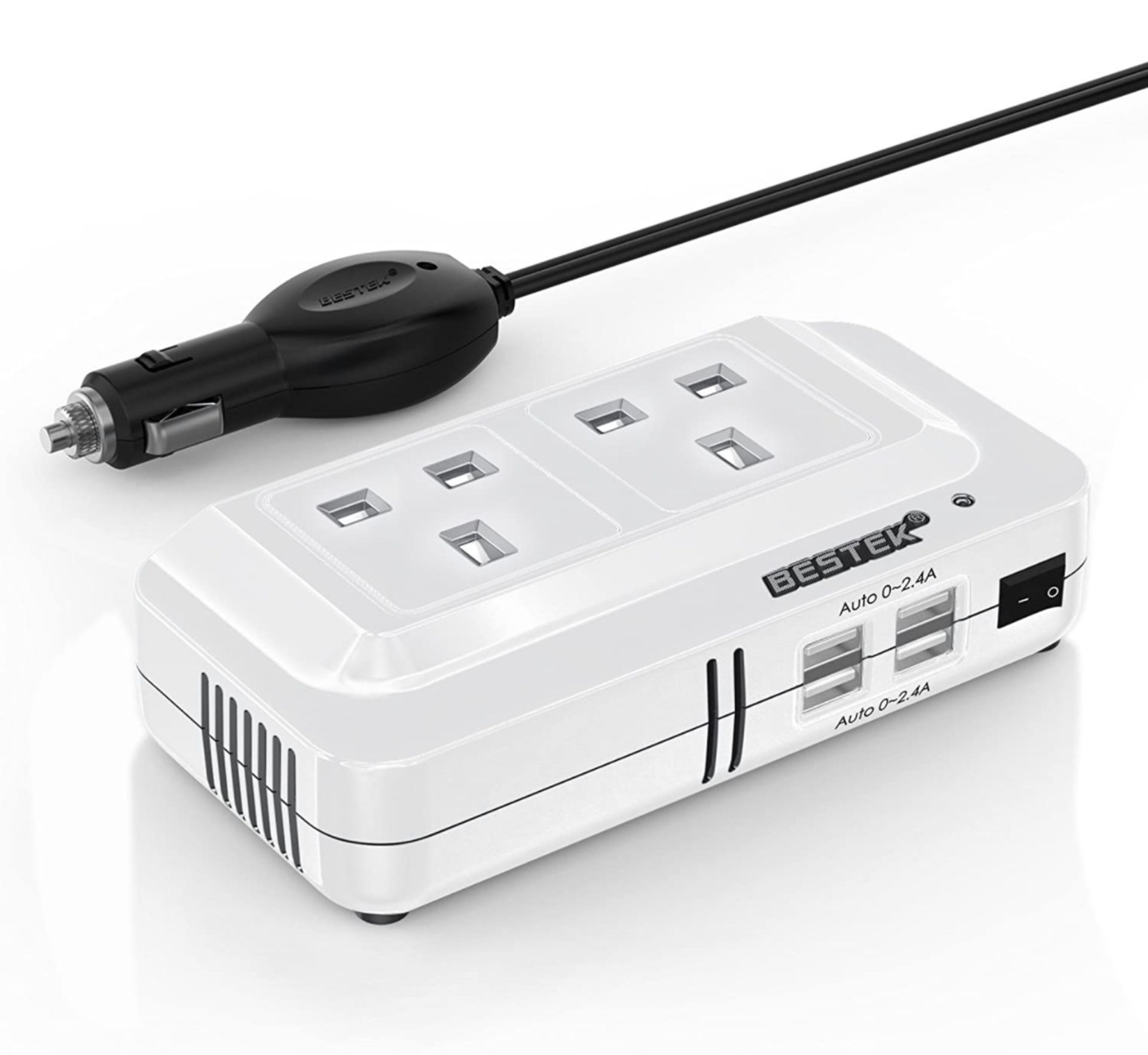 RRP £39.99 Bestek 200W Power Inverter DC 12V to AC 230V 240V Dual Socket Car Voltage Converter 4 USB