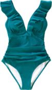 RRP £29.99 CUPSHE Women's One Piece Swimsuit Ruffled Lace Up Beach Swimwear Tummy Control Bathing