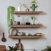 RRP £75 Set of 3 x 3-Pack Wooden Floating Shelves, Wall Mounted Rustic Shelves, Decorative