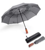 Jiguoor 10 Ribs Folding Umbrella Windproof Compact Auto Open Travel Large Umbrella