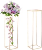 RRP £60.99 Gold Flower Stand Wedding Centrepieces - 2 Pcs Column Vases with Metal Panel Inweder