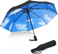JIGUOOR Folding Travel Umbrella Windproof Strong 8 Ribs UV Protection Black Compact Umbrella
