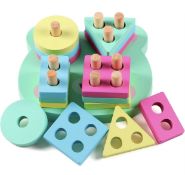 RRP £104 Set of 13 x Lewo Educational Toys Wooden Stacking Shape Sorter Puzzle Game
