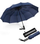 Jiguoor 12 Ribs Folding Umbrella Windproof Compact Auto Open Travel Large Umbrella