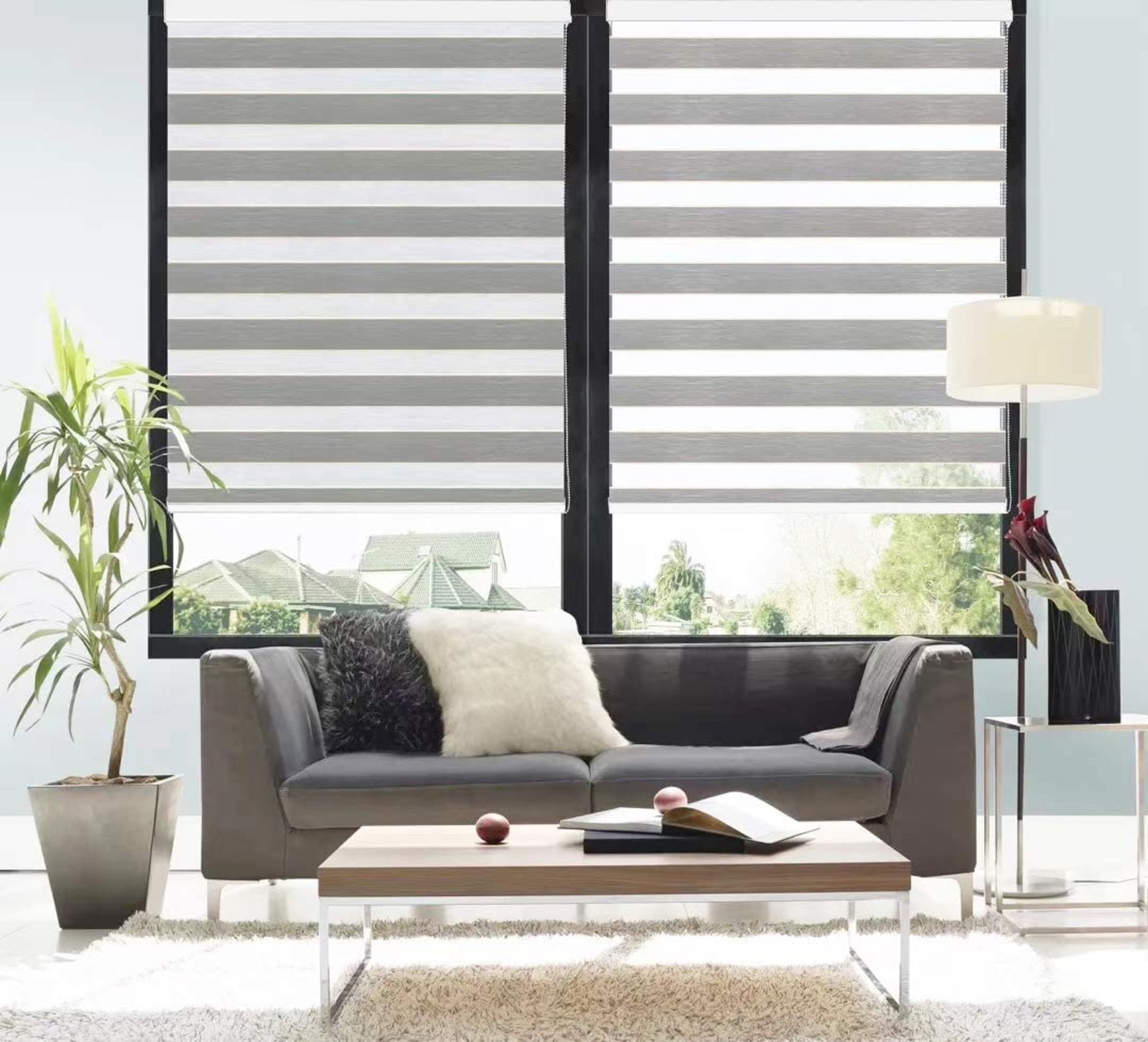 RRP £88 Set of 4 x TANZUOER Zebra Roller Blinds Dual Layer Roller Shades Light Filtering Day and