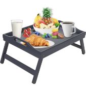 RRP £24.99 Mosil Grey Bamboo Bed Tray Table with Handles & Foldable Legs Lap Tray