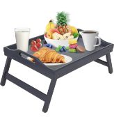 RRP £24.99 Mosil Grey Bamboo Bed Tray Table with Handles & Foldable Legs Lap Tray