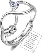 RRP £130 Set of 13 x MOROTOLE Anxiety Rings For Women Heart Cubic Zirconia Adjustable Silver