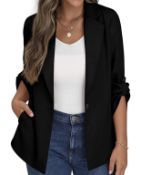 RRP £25.99 PrinStory Women's Blazer Suit Open Front Cardigan Adjustable Sleeve Jacket, 12