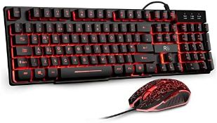 Rii RK108 Gaming Keyboard and Mouse Set,Wired LED Light Up Keyboard Mouse with 3 Colors Backlit (