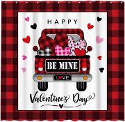 Allenjoy Valentine's Day Truck Shower Curtain Set with Hooks Easy Care Washable Durable Polyester