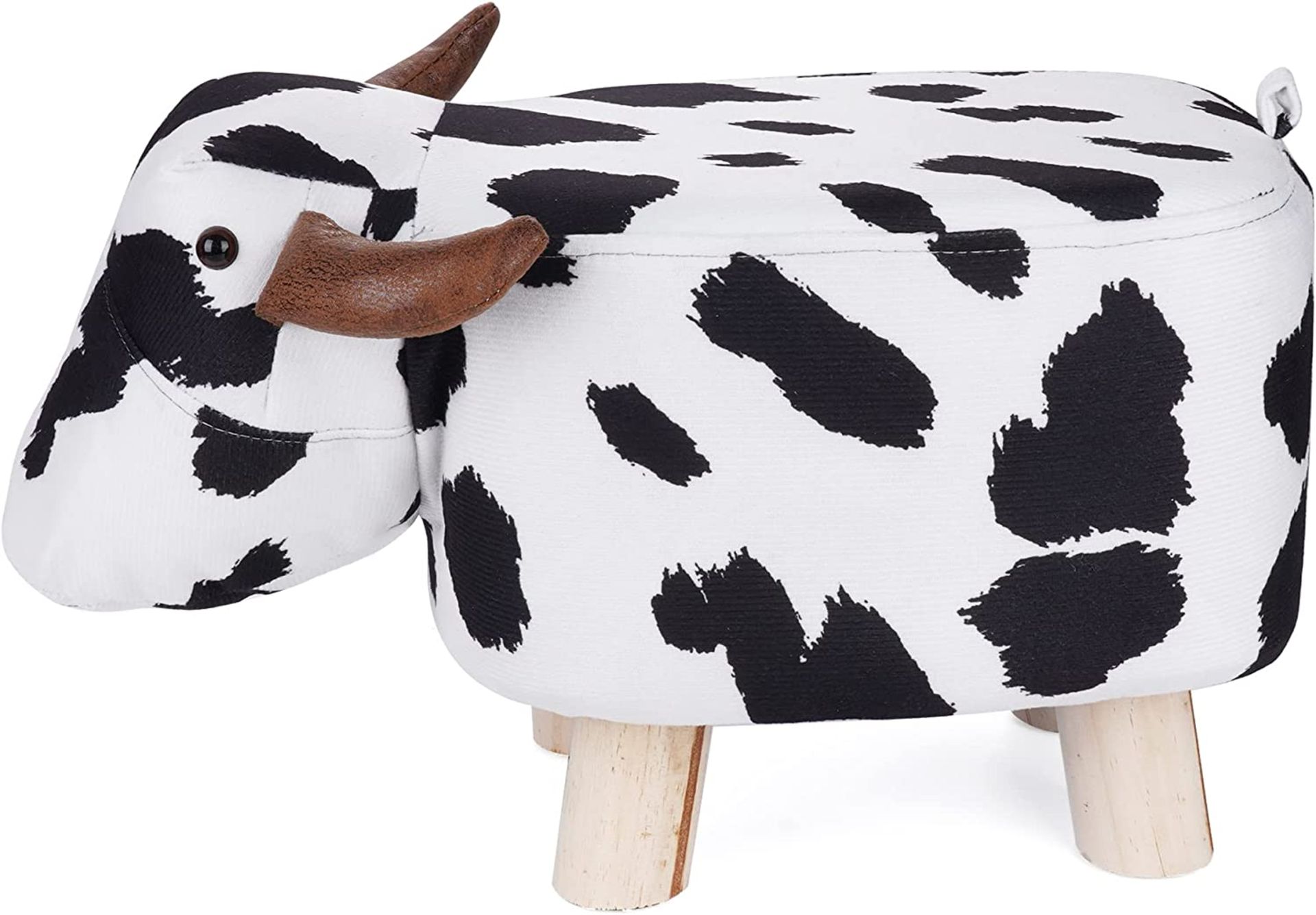 RRP £25.99 Avos-Deals-Global - Black & White Cow Shaped Footstool, Upholstered Ottoman Footrest