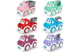 RRP £39 Set of 3 x Ynybusi 6-Pieces Pull Back Cars Set|Toy Cars Cartoon Construction Vehicles Set